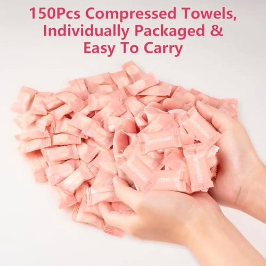 150Pcs Compressed Towel Tablets, Portable Mini Compressed Towels, Disposable Face Towel Washcloths for Travel, Beauty, Home Han
