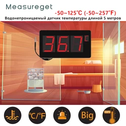 LED Digital Sauna Thermometer Wall Mounted C/F Alarm Function Swimming Pool Thermometer with Waterproof Probe