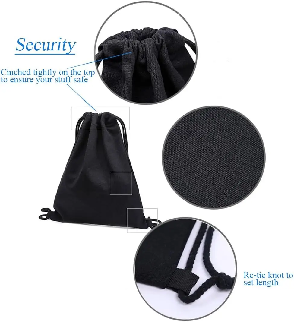 Baumwoll-Canvas-Rucksack mit Kordelzug, Fitnessstudio, Sackpack, Sport-String-Sackpack, Aufbewahrung, Geschenktasche, 2 Stück, Schwarz, 34,5 x 40 cm, lässig – Detail 5