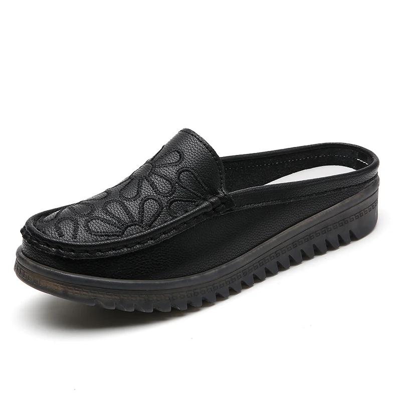 Flat Slip On Half Shoes For Women Slip-ons Flats Leather Casual Slippers Loafers Female Summer