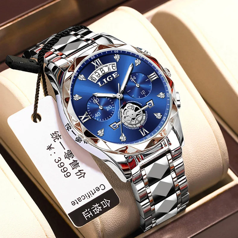 

LIGE Men's Watches Classic Multifunctional Flywheel Design Stainless steel Waterproof Moon Phase Men's Wristwatches 2025 Trend