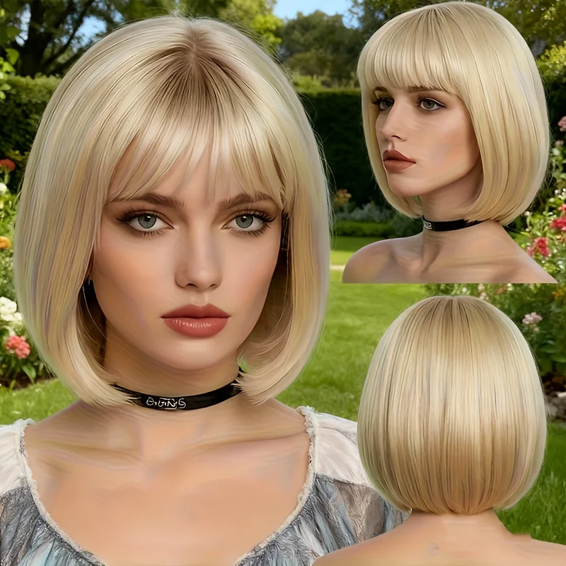 den Brown Ombre Layered Medium-Length Synthetic Wig with Side-Swept Bangs, Voluminous Inward-Curled Collarbone-Length Hair