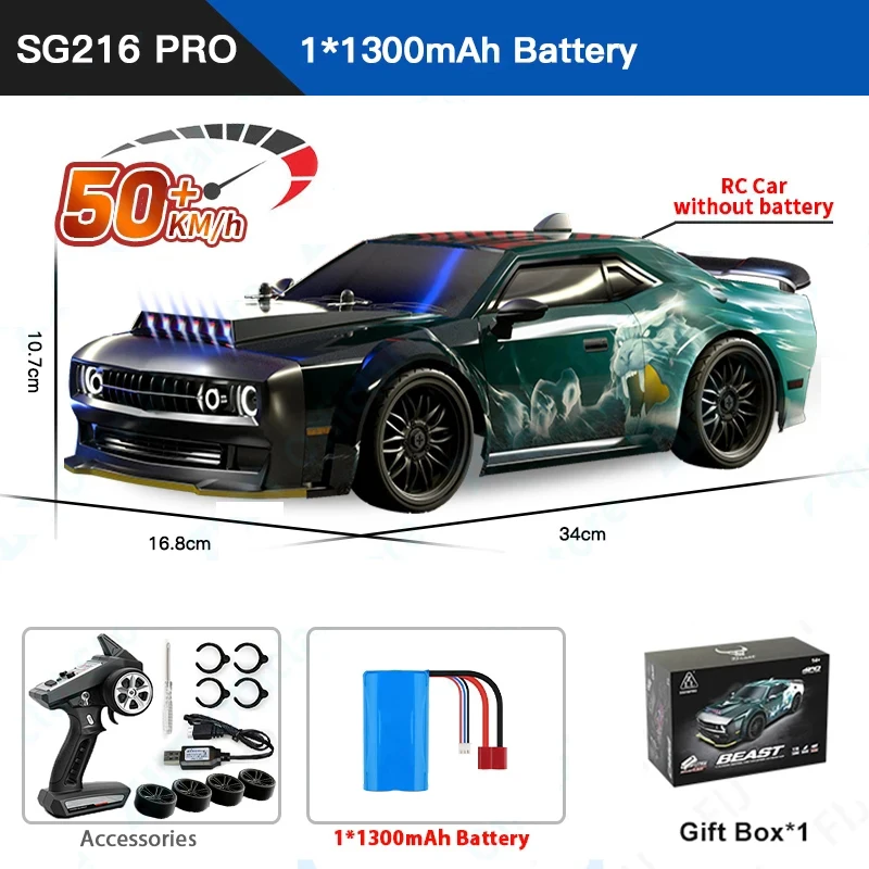 1:16 70km/h Brushless RC Drift Car With LED Lights 4WD Electric