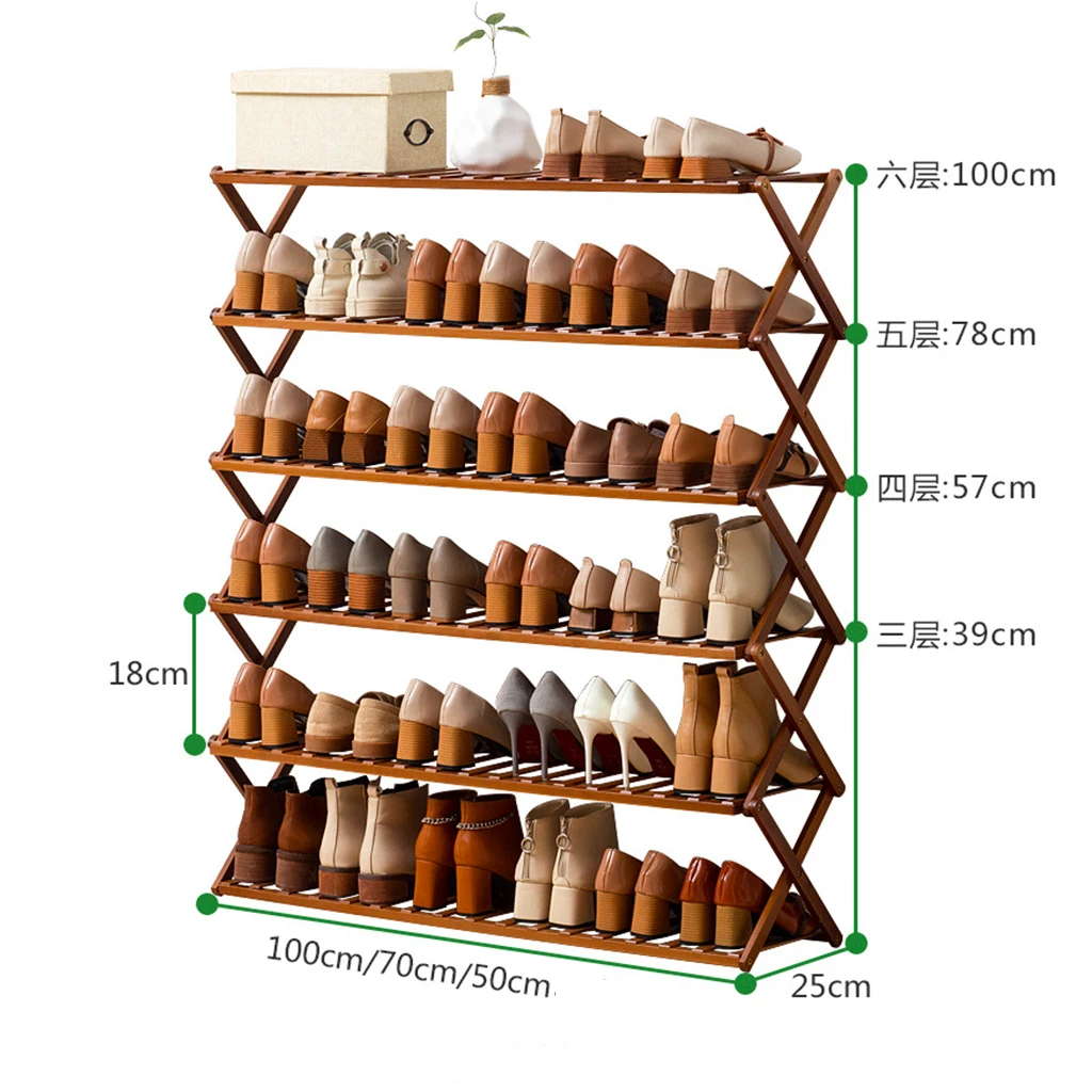 Hallway Space Saving Shoes Rack Over 6-layer Bamboo Decorative Shelf Shoes Rack Sundries Dorm Room Stand Organizer