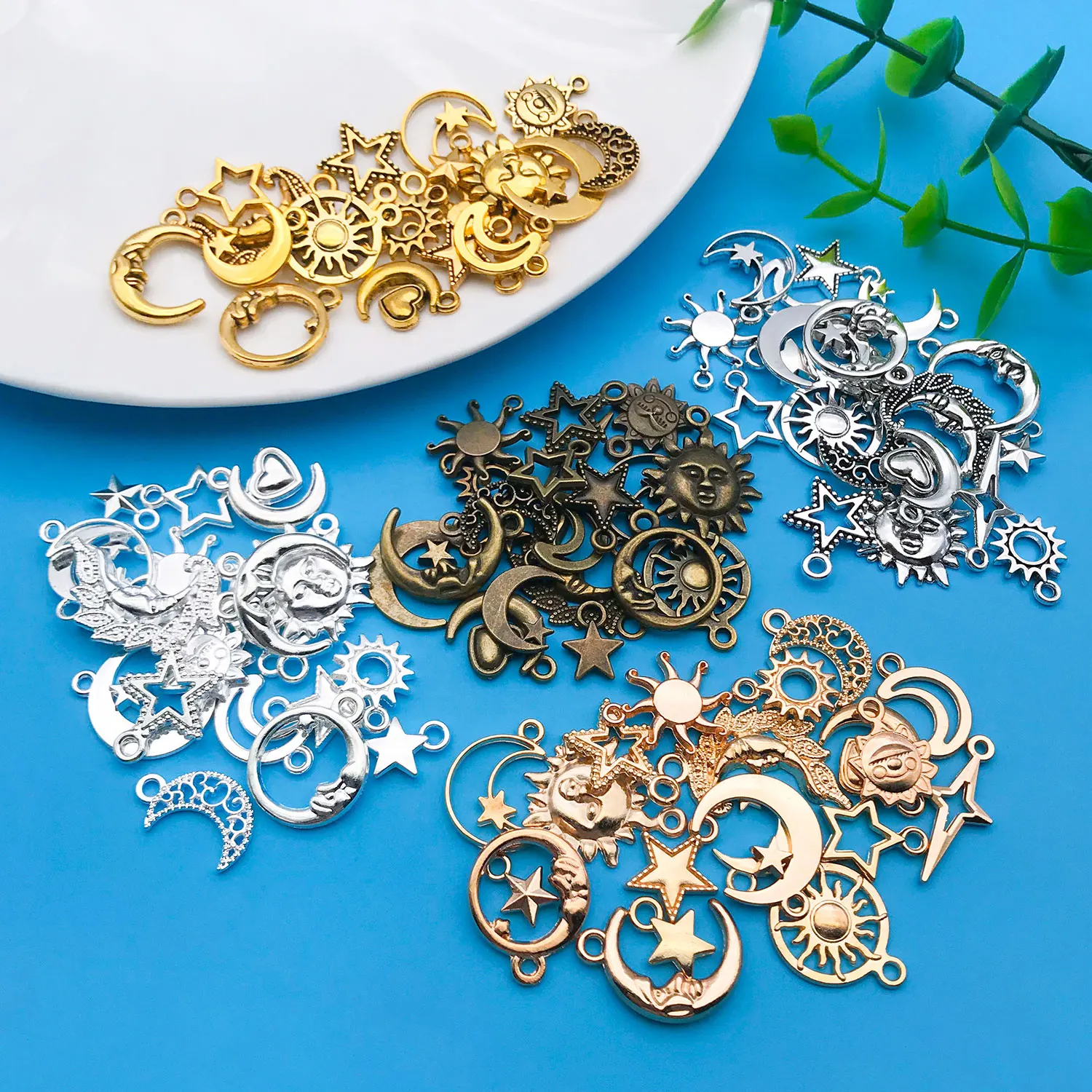 Mix 20/100pcs Sun Star Moon Alloy Pendants Set DIY Jewelry Making Supplies For Keychain Necklace Charms Craft Trendy Accessories