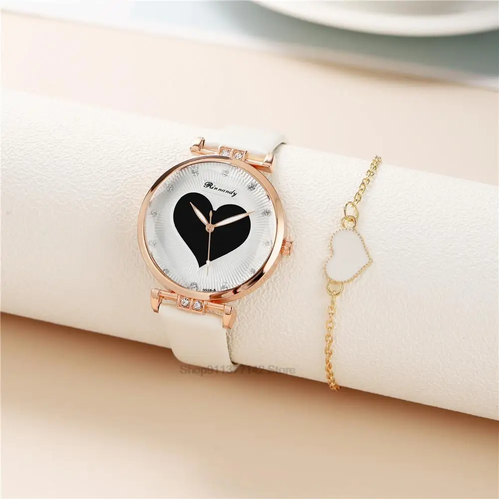 Hot Sales Fashion Branded Ladies Quartz Watch Alloy Heart Design Leather Watches Reloj Mujer On Trend With Heart Shape Bracelets