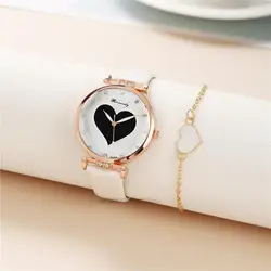 Reloj de cuarzo para Mujer, pulsera de cuero con diseño de corazón de aleación, a la moda, en oferta