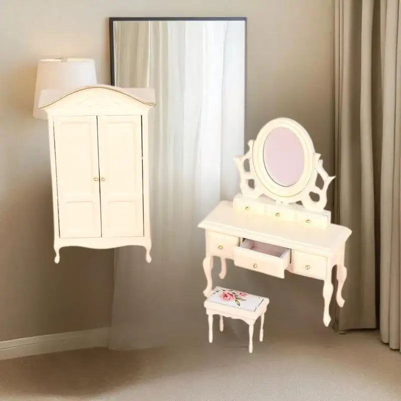 

Dollhouse Accessory: 1 Set Miniature European Bedroom Furniture, 1:12 Scale Kitchen Scene Cooking Table and Sink Cabinet