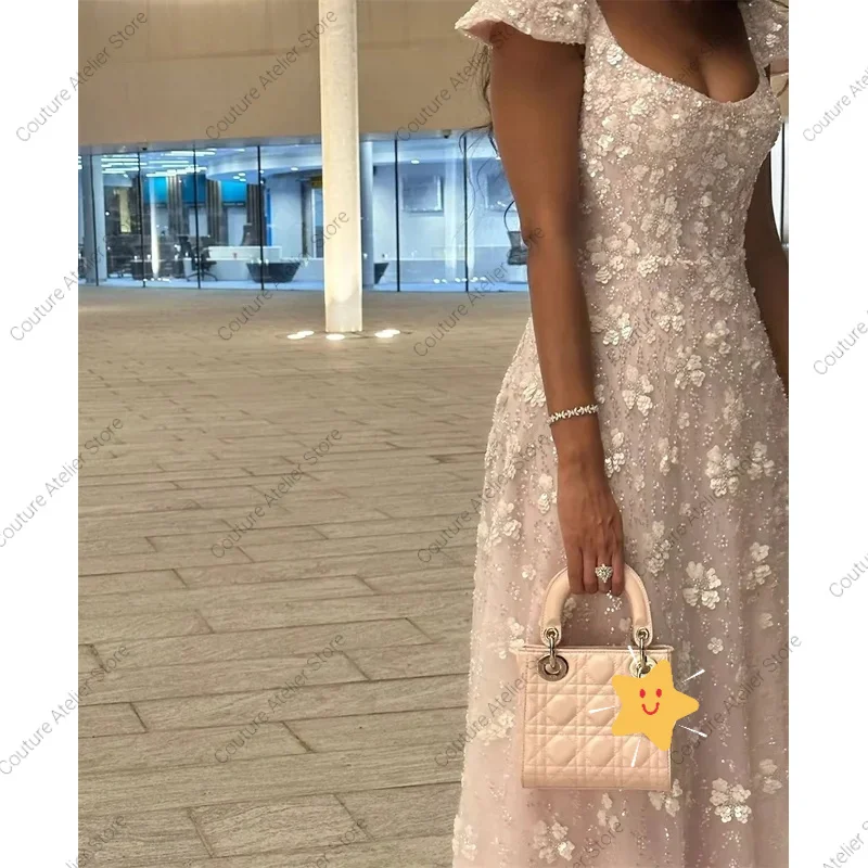 Gaun Prom Line A Buatan Khusus Gaun Acara Khusus untuk Kesempatan Istimewa Gaun Malam Berkilau dengan Renda Bunga Gaun Pesta