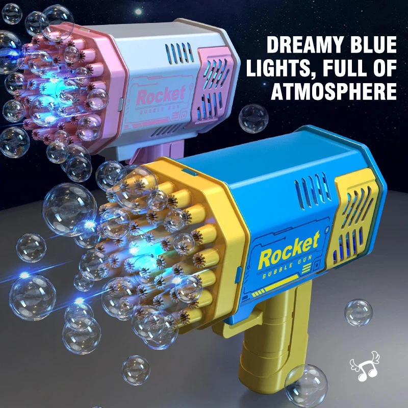 Children's Astronaut Many Holes Rocket Launcher Handheld Portable Electric Automatic Bubble Gun LED Light For Boys And Girls ﻿
