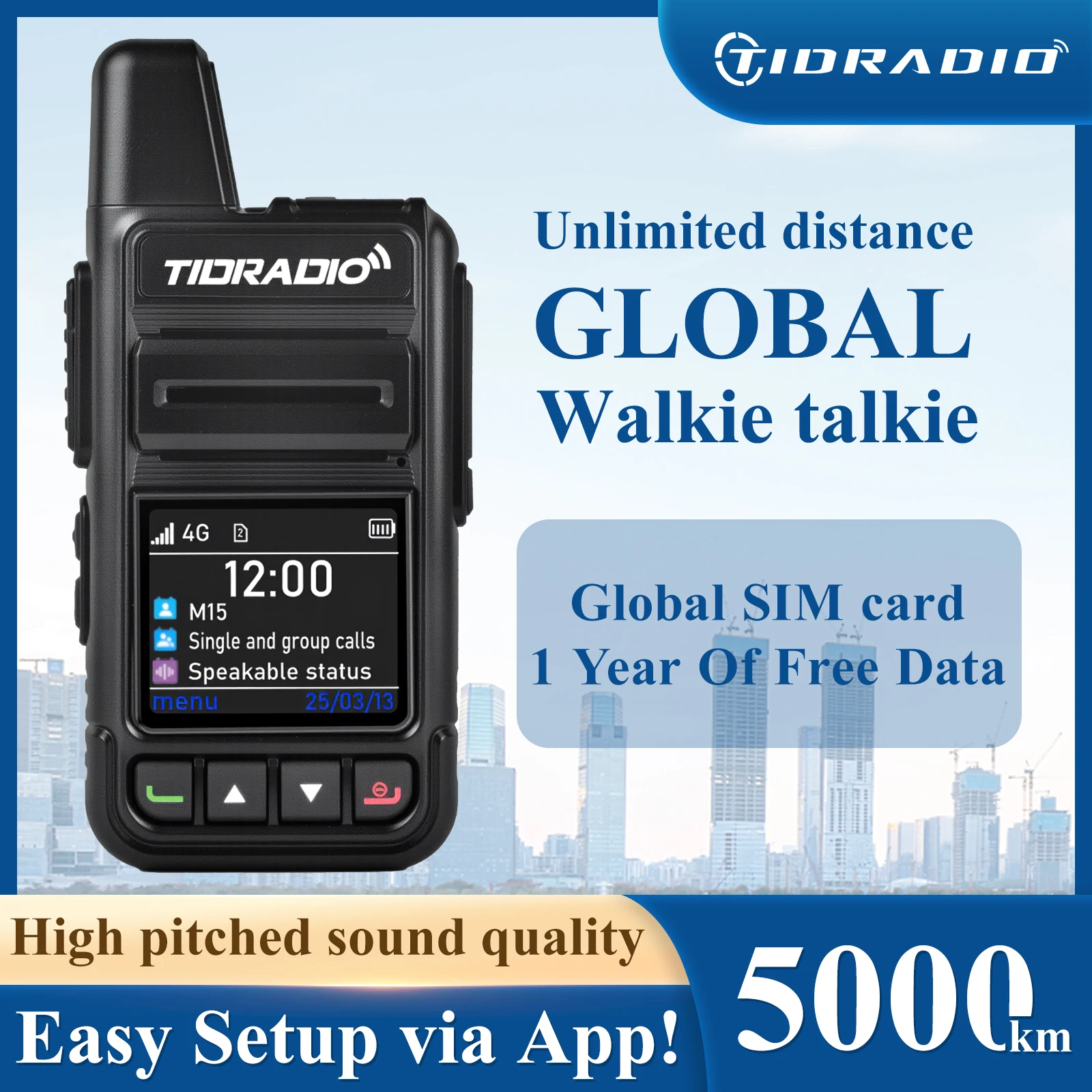 TIDRADIO M15 Langstrecken-Walkie-Talkie Globales POC-Funkgerät 5000KM Reichweite Walkie-Talkies mit Telefon-App "Odmaster" Freund- und Gruppenfunktionen