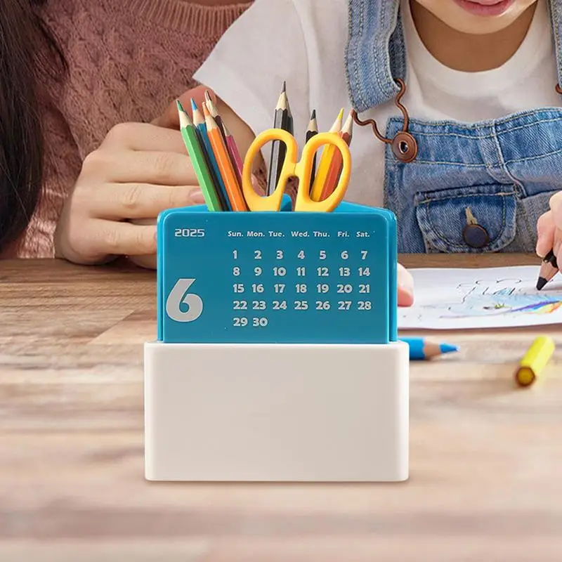 Calendário de mesa com suporte para caneta, calendário mensal de mesa com organizador de caneta, calendário de mesa 2025, suporte para caneta, prateleira de mesa