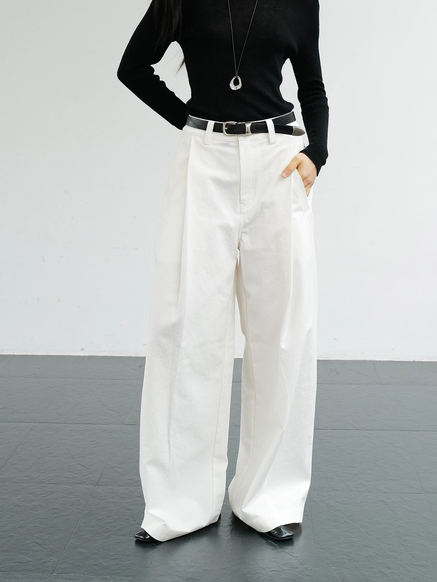 

Loose Fit Casual Wide Leg Cotton Trousers Women's High Waist Loose Sensation Workwear Pants Comfortable Loose Sle Trousers