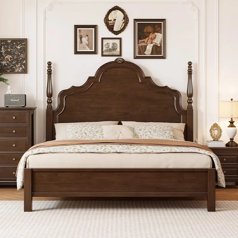 Cama anna simples e moderna de madeira maciça 1.5m1.8m, quarto principal francês retrô duplo, atmosfera sofisticada