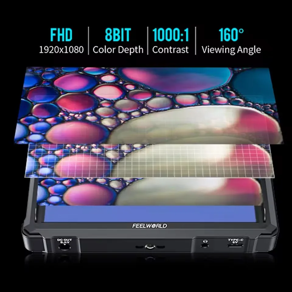 كاميرا مراقبة ميدانية 6 بوصة 1080P IPS FHD شاشة 1200 Nit 4K مدخل DSLR شاشة فيديو 1920x1080 خفيفة الوزن