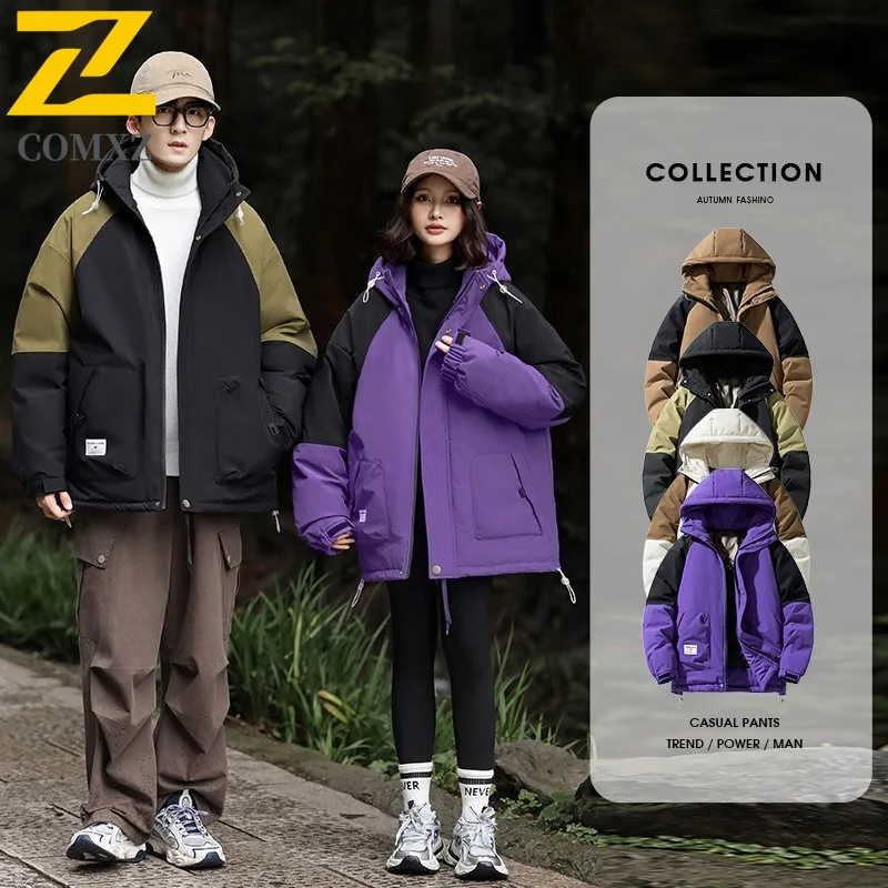 

COMXZ New Mens Puffer Coat Splicing Hooded Outdoor Adventure Windproof Coat Travel Hiking Mountaineering Cold Protection Garment