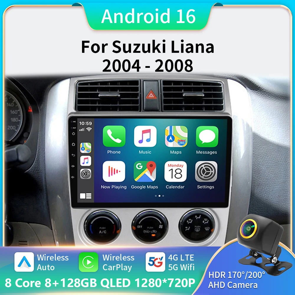 

For Suzuki Liana 1 2004 - 2013 8+128 QLED Android 16 CarPlay Car Radio Multimedia Video Player GPS stereo Head Unit 5G WIFI