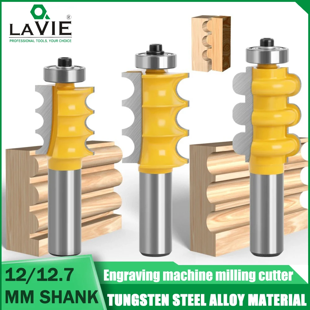 

LAVIE 1pc 12mm 1/2 Shank Triple Flute Bead Column Molding Router Bit Line Knife Tenon Woodworking Milling Cutter Tools For Wood