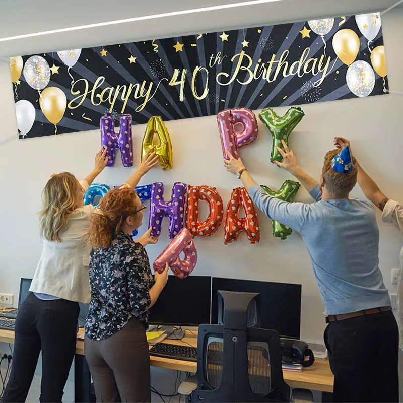 Golden Letter Happy 30 40 50 60 Birthday Bunting Garland Adult Birthday Party Favors Background Banner Gold Glitter Hanging Flag