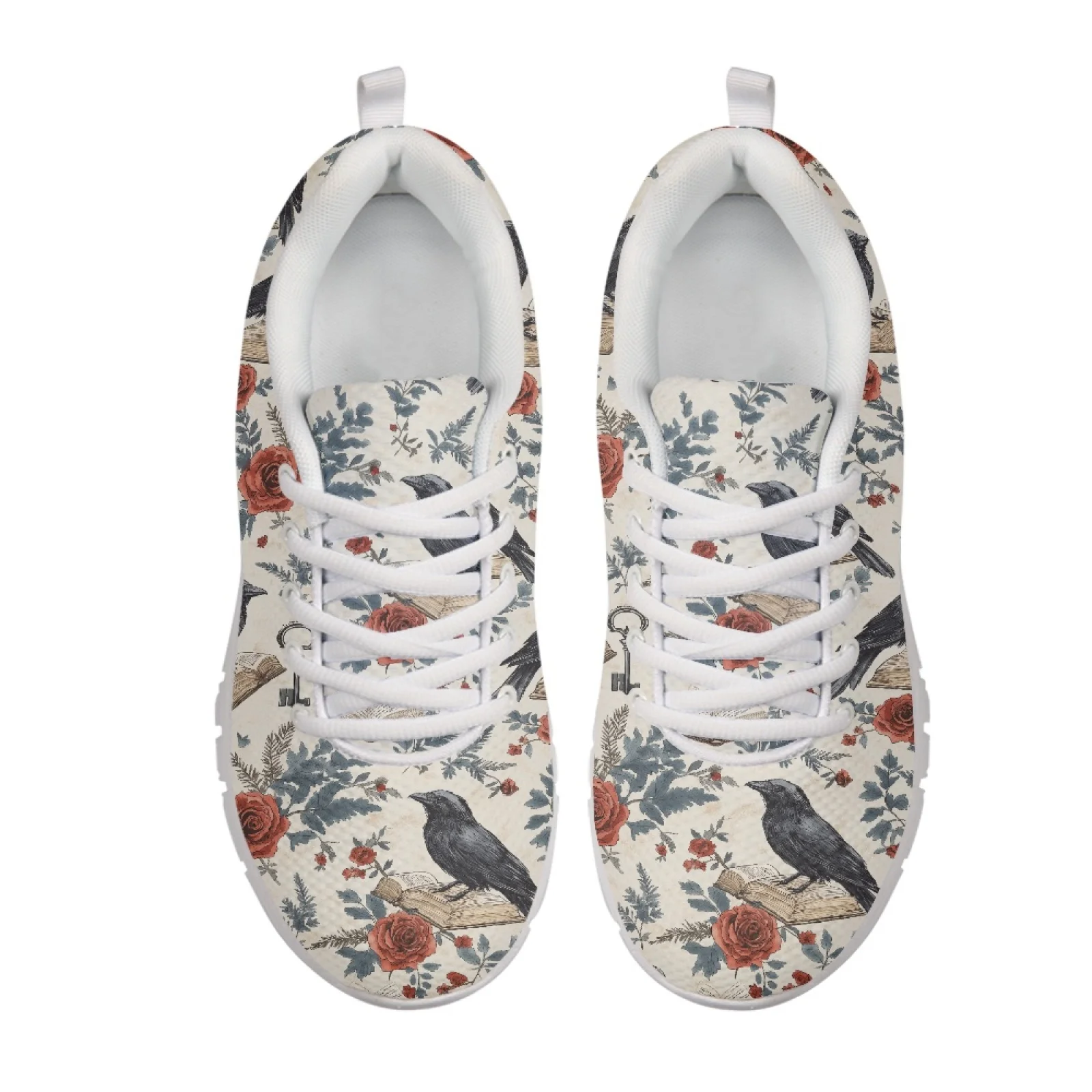 Coloranimal Lightweight Soft Running Shoes for Women, Womens Athletic Sneaker for Outdoor Walking  Crow Rose Vintage Print