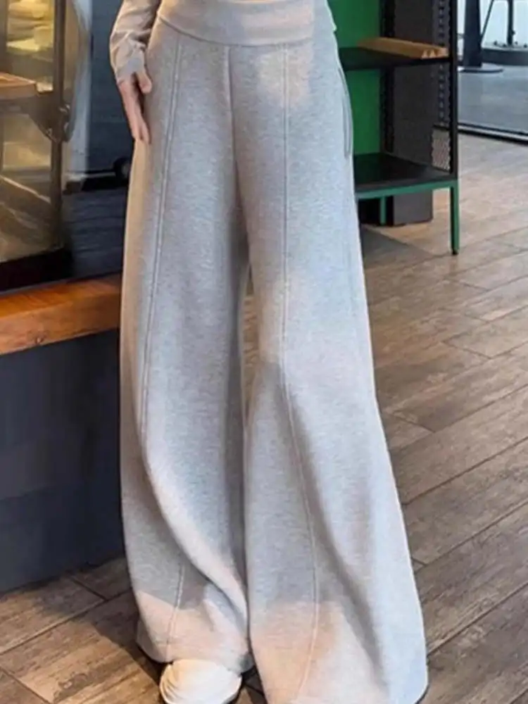 Amerikanischen Sle Hohe Taille ey Casual Hosen frauen Herbst Winter Neue Faion Gerade Bein Spor Lose Bodenlangen Hosen