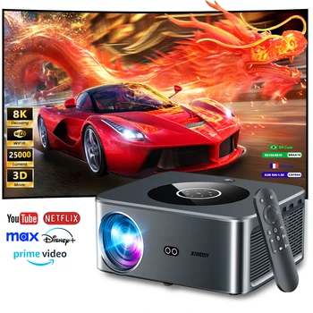 XWBSY 25000Lumens Android 4K Projetor Wifi6 Full HD Projetor Sem Fio Auto Keystone Vídeo Home Theater Projetor Beamer