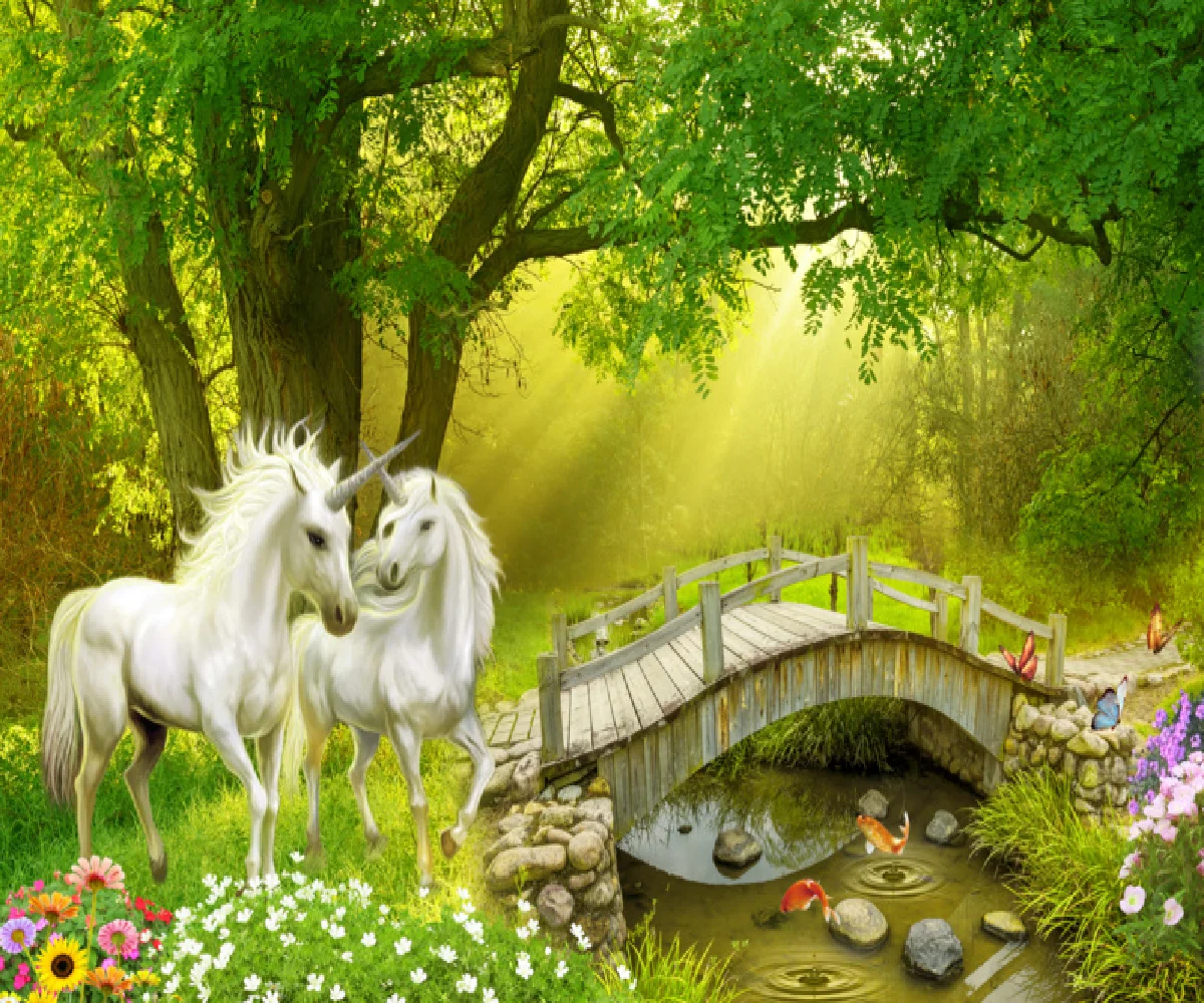 Custom large Mural unicorn Forest Landscape photo wallpaper mural bedroom living room tv wall 3D wallpaper painting