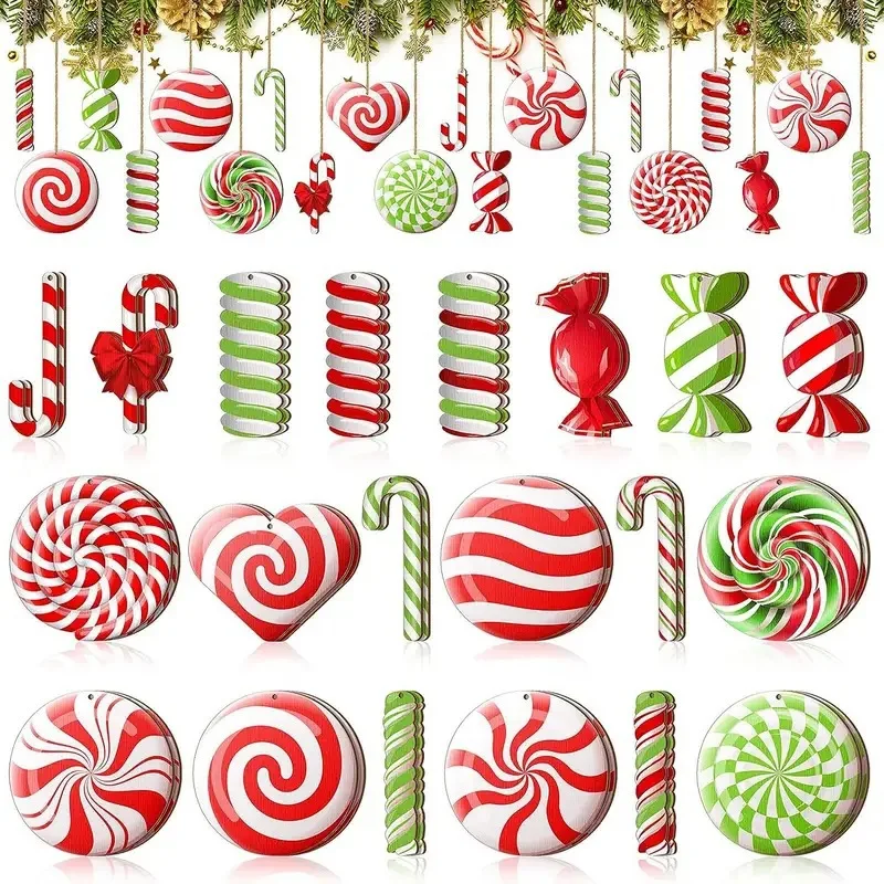 12/20pcs Candy Christmas Hanging Ornaments Colorful Christmas Wooden Decorations Christmas Small Hanging Crafts Home Decor