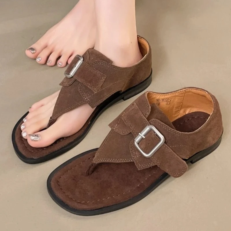 

Clip Toe Women Sandals Flats Designer Retro Shoes Fashion Woman Slippers 2025 Summer Dress New Trend Walking Sandalias De Mujer