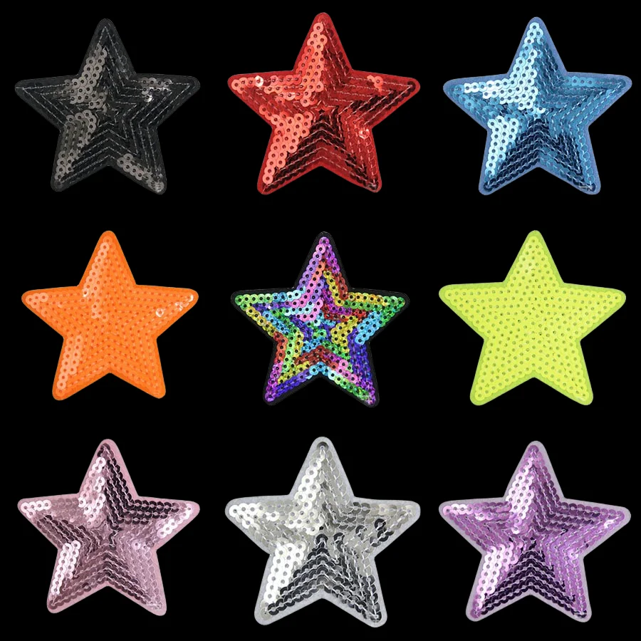 Star Patches Transfer for Clothing Backpacks Jacket Iron-on Stitch Sewing Application Adhesive Thermoadhesive Sequin Applique