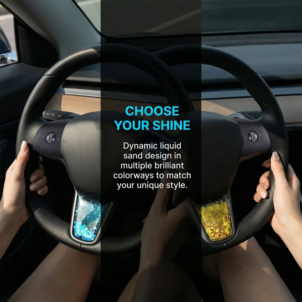 Steering Wheel Panel Decorative Frame Sequins Decoration Accessories for Tesla Model 3/Y Car Modification - view 3