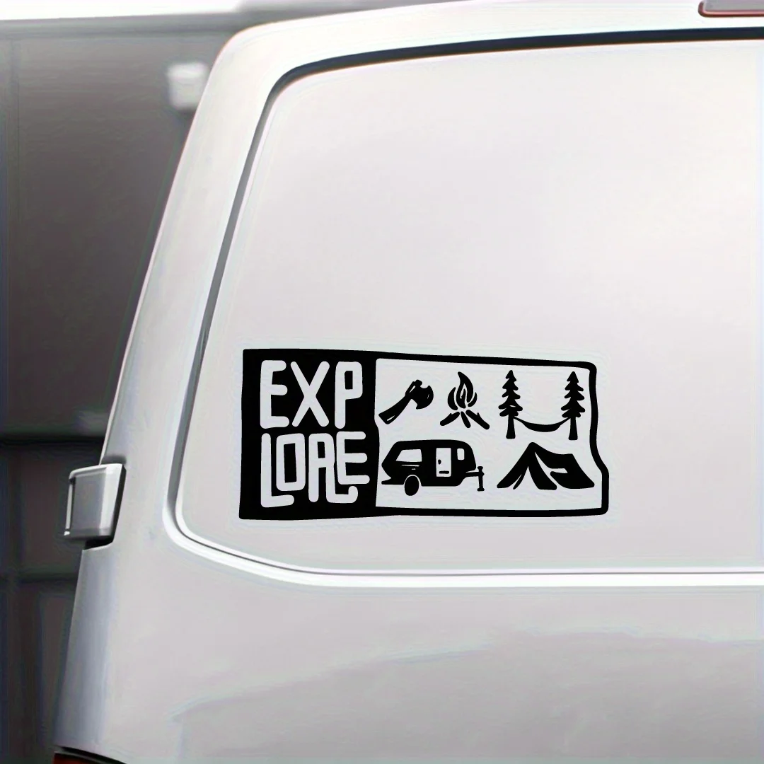 1Pc Explore Camping Outdoor Vinyl Decal, Waterproof Sticker for SUV, Pickup, Car Window, Motorcycle Helmet