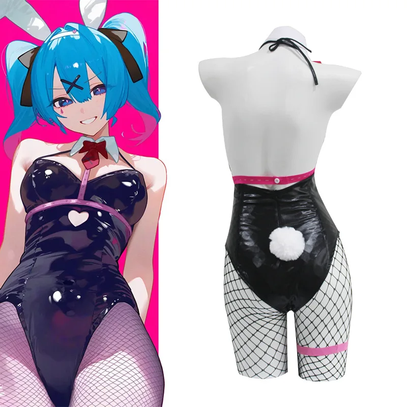 

Hatsune Miku Rabbit Hole Cosplay Black Patent Leather Bunny Girl Sexy Hot Cute Cosplay Costumes Headdress Clothes Bows Girls