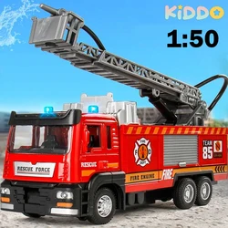 1:50 Fire Truck Alloy Diecast Simulation Sprinkler Toy with Light Music Water Spray Rescue Car Children's Toy Firefighter Truck