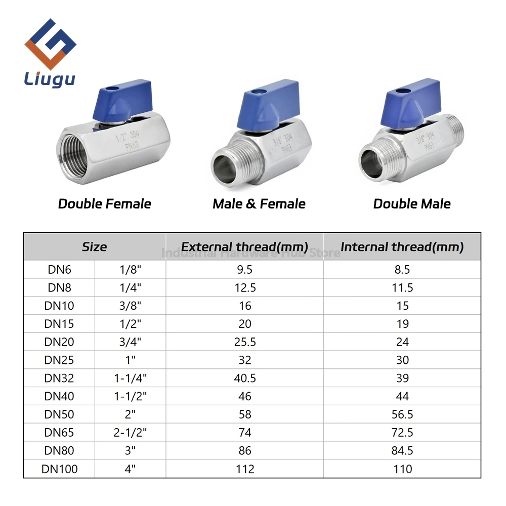 304/316L صمام كروي صغير من الفولاذ المقاوم للصدأ، 1/8 "1/4" 3/8 "1/2" 3/4 "BSPT NPT أنثى ذكر الموضوع، صمام مقبض أزرق للمياه/الزيت #2