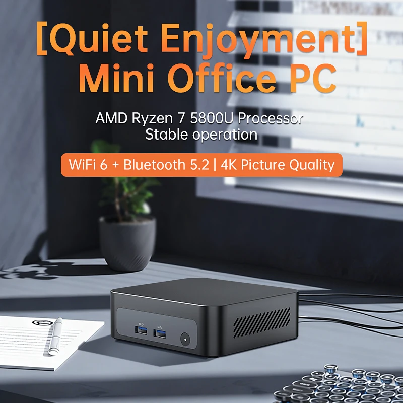 Cheap Mini PC AMD R7 5800U 5825U 5 7530U Dual HD1.4 Type-c Wifi6 Bluetooth5.2 Windows 11 2xDDR4 NVme Office/Home Computer