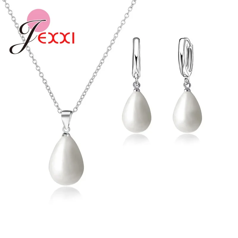 Authentic 925 Sterling Silver Necklaces Pendant And Earrings Jewelry Set Water Drop Pattern Sterling Silver Jewelry Gift