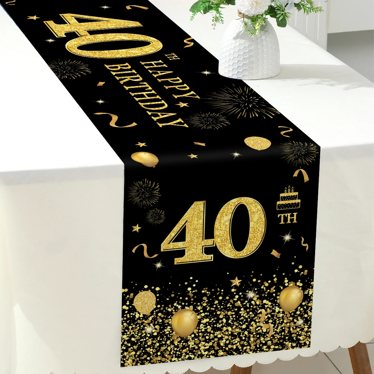 Gold Black Birthday Table Runner Happy Birthday Party Decoration 18 30 40 50 60 Years Old Birthday Party Table Decoration