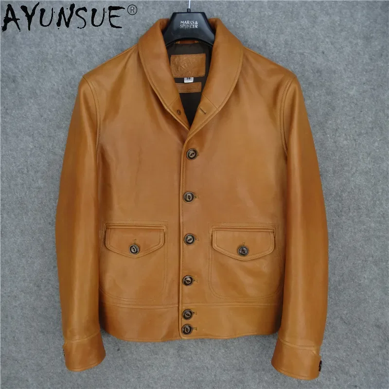 

AYUNSUE Genuine Leather Jacket Men Clothng 2020 Yellow Sheepskin Mens Coat Black Horsehide Clothes Male Chaqueta Hombre LXR505