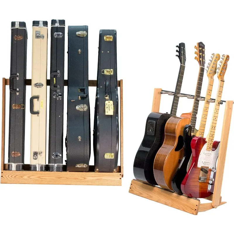 

String Swing Multiple Guitar Floor Stand and Case Rack For Acoustic and Electric Guitars– Hand Welded Steel and Hardwood,CC34-29