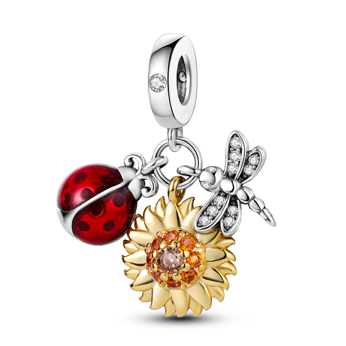 925 Sterling Silver Sunflower Ladybug Dragonfly Charm Multicolor Enamel Dangle Bead Fit Bracelets Nature Women Jewelry Gift