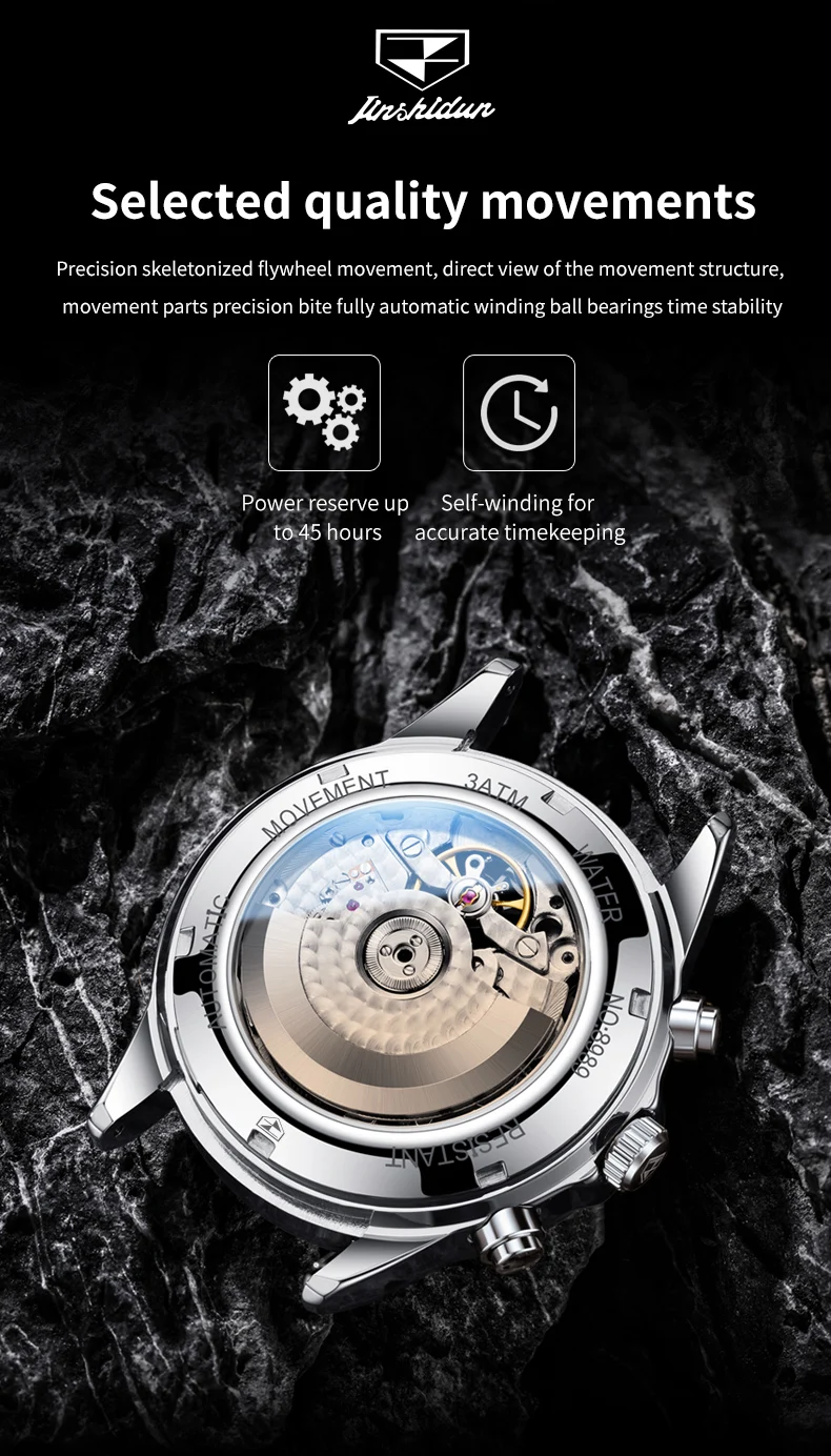 JINSHIDUN 8989 Luxus-Herrenuhr Mode Skelett-Schwungrad Automatikuhren für Herren Rhombus-Spiegel Business Mechanische Uhr für Männer – Detail 8
