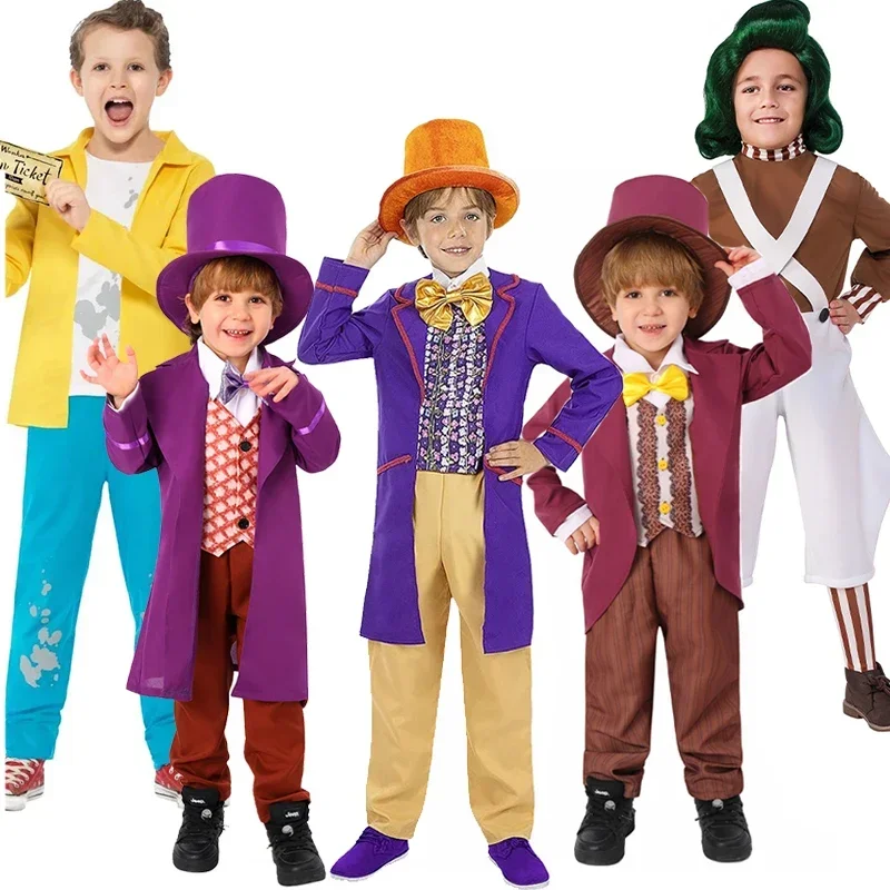 Child Factory Owner Cosplay 2024 Purim Carnival Chocolate Worker Boy Halloween Costume