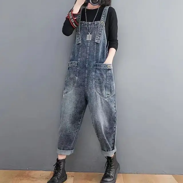 Women Casual Jumpsuit Women Denim Overalls Stylish Women's Solid Color Jumpsuit with Adjustable Straps for Streetwear 2024 YC57