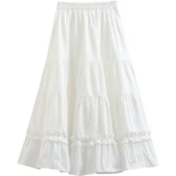 Jupe trapèze mi-longue pour femme, vêtements moelleux, gâteau mignon, Kawaii, blanc, printemps, été, 2024