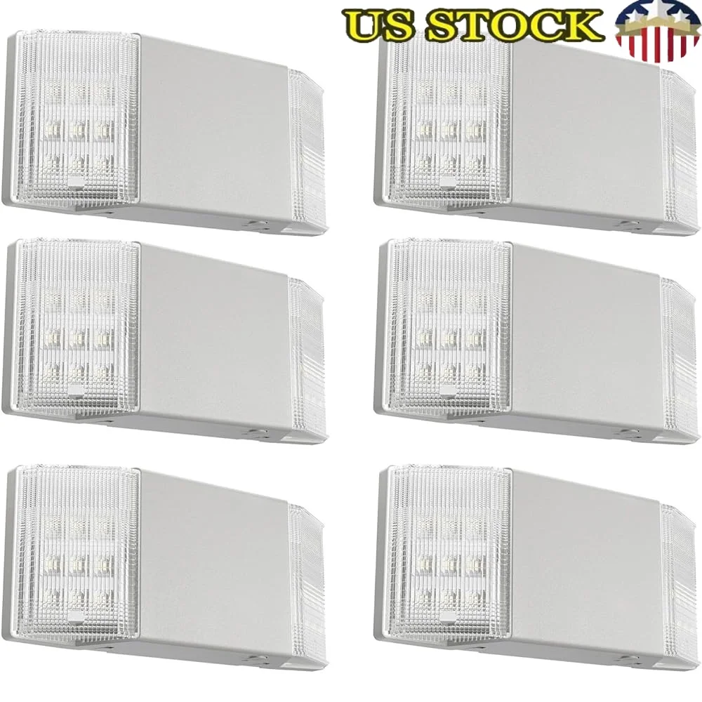 

6 Packs Hardwired Emergency Exit Light Fixtures Battery Backup Adjustable Lighting UL924 Approved Wall Mount Emergency Sign