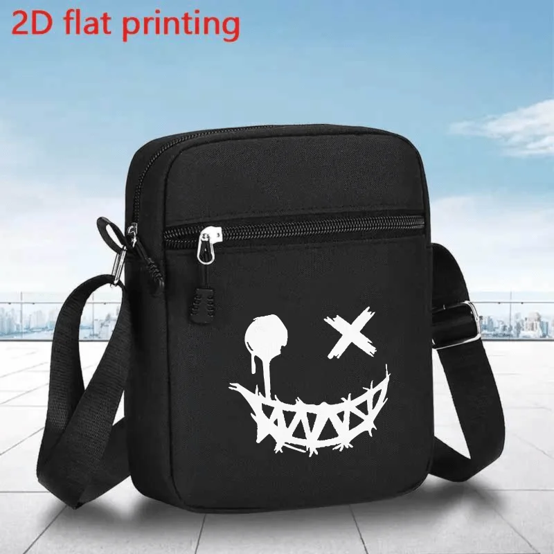 Men's Crossbody Bag with Terror Smile Face - Edgy Gothic spiky teeth design, Adjustable Strap, Compact Everyday backpack for Pho