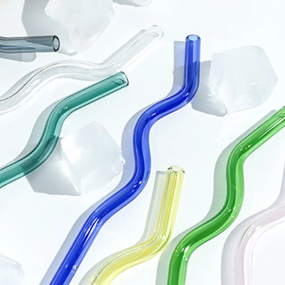 High Glass Wavy Straws Reusable Colorful Straws For Juice Tea Coffee High Temp Resistant BPA-free Glass Twist Transparent Straw