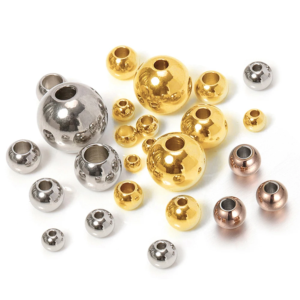 100pcs 2-8mm Stainless Steel Gold Color Spacer Beads Charm Loose Bead DIY Bracelets Necklace Beads for Jewelry Making Charms