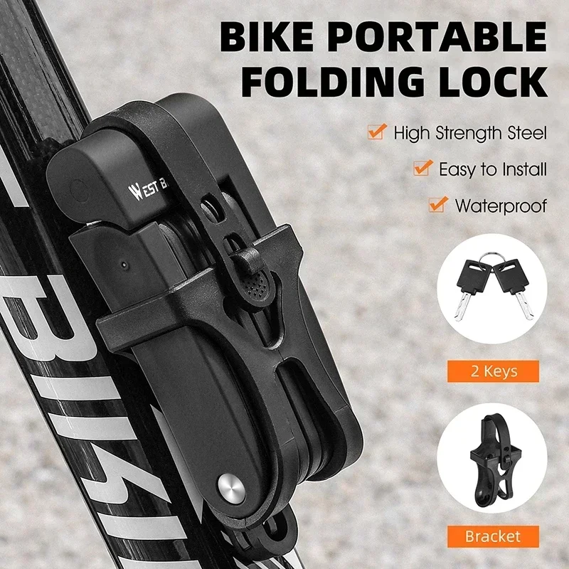 WEST BIKING Portable Bicycle Folding Lock Heavy Duty Anti-theft Security Electric Scooter Lock With 2 Keys Mounting Bracket